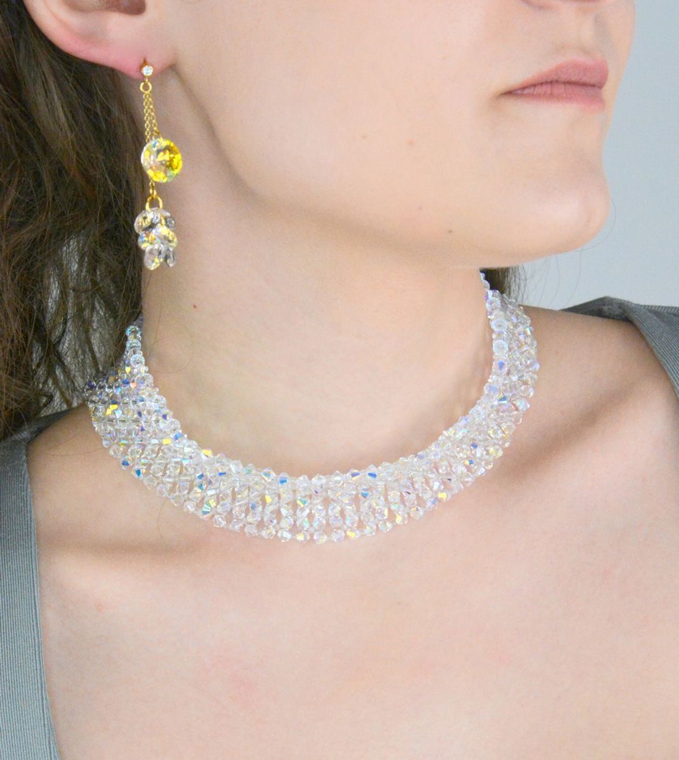 Srebrny naszyjnik damski 925 z kryształkami Swarovski typu choker NR 335-1. Naszyjnik ślubny. Biżuteria ślubna. Błyszczący naszyjnik z kryształkami. Pomysł na prezent.1.jpg